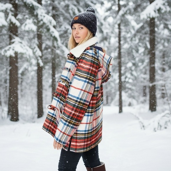 The GREAT Size 3 Large The Cabinmate Plaid Toggle Wool Blend Hooded Jacket NWOT - Picture 2 of 13